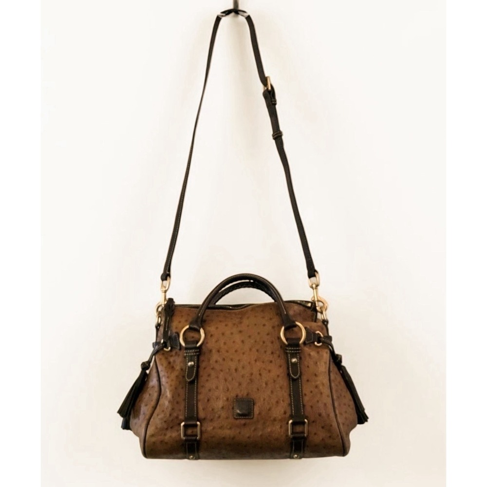 Dooney Bourke Florentine Ostrich Satchel Caramel Brown Leather Large Bag Purse